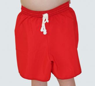 short de bain garçon de face, rouge avec un cordon blanc à la taille