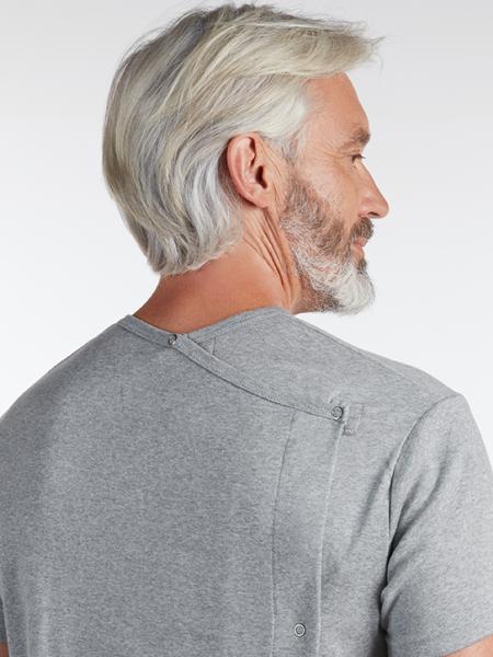 tee shirt mixte manches courtes ouverture dos pressions gris dos