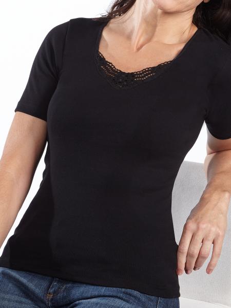 maillot de corps manche courte pour femme noir