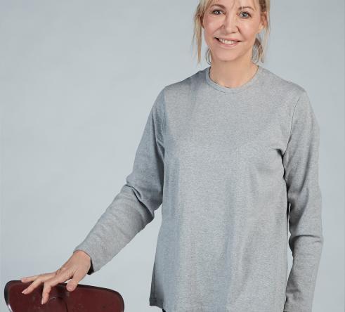 T-shirt de pyjama manches longues gris 100% coton Femme